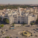 City hall of Madrid and Plaza de Cibeles. Aerial view